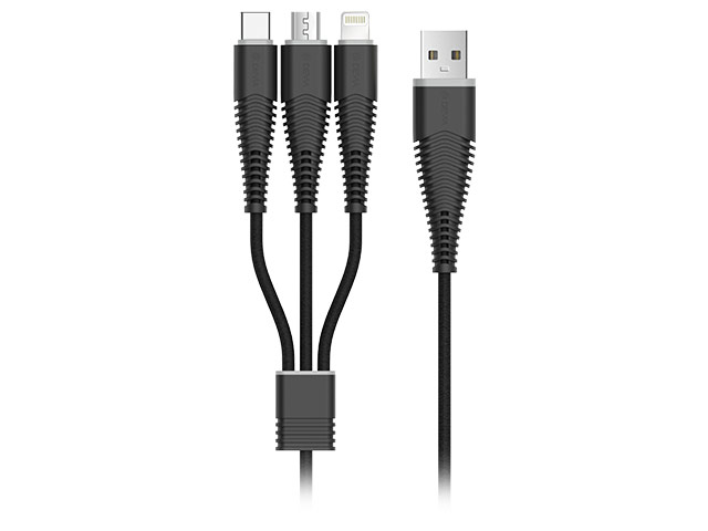 USB-кабель Devia Fishbone Cable универсальный (Lightning, microUSB, USB Type C, 1.2 метра, армированный, черный)