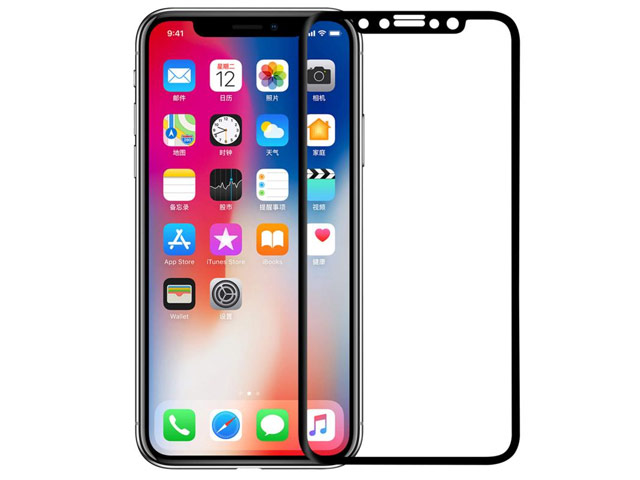 Защитная пленка Vouni 3D Full Screen Tempered Glass для Apple iPhone X (черная, стеклянная, 0.18 мм, двухсторонняя)