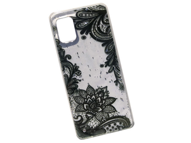 Чехол Yotrix GlitterFoil Case для Samsung Galaxy A31 (Flowers Black, гелевый)