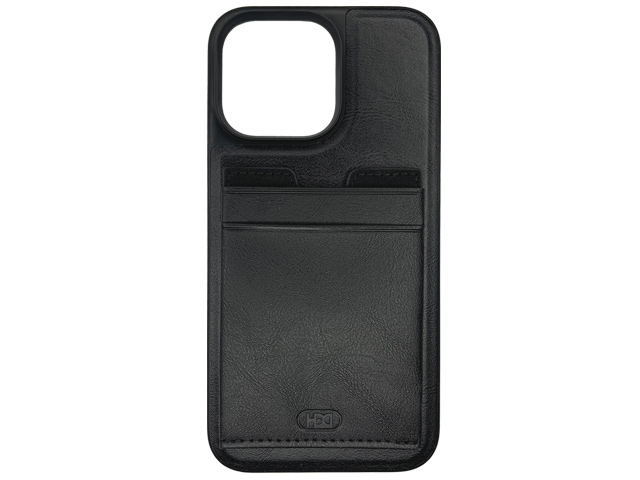 Чехол HDD Luxury Card Slot Case для Apple iPhone 14 (черный, кожаный)