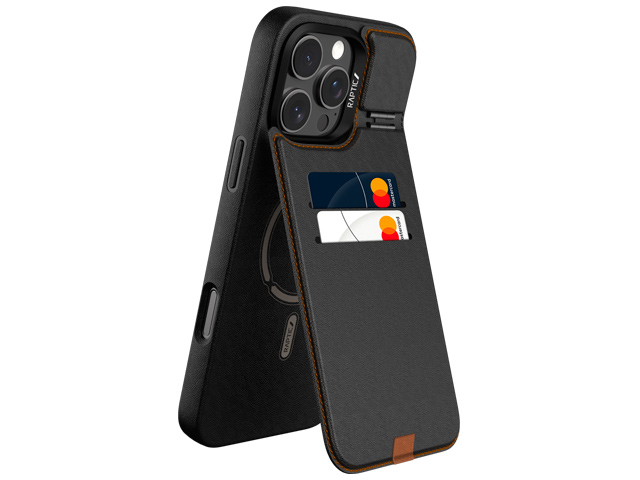 Чехол Raptic Slim Wallet Kickstand для Apple iPhone 16 pro max (черный, кожаный, MagSafe)